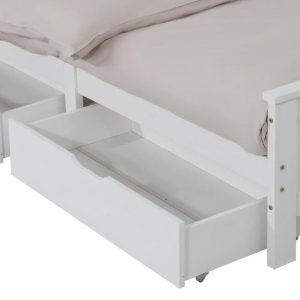 2 x Wooden Bed Frame Storage Trundle Drawers-White