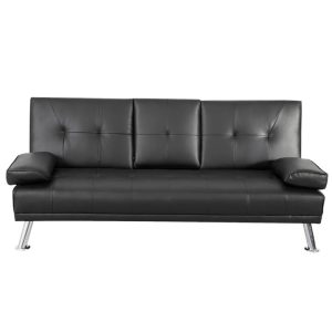 3 Seater Sofa Bed Lounge Recliner Couch with Cup Holder Pu Leather Black
