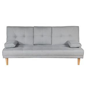 3 Seater Sofa Bed Lounge Recliner Couch with Cup Holder Line Fabric Light Grey