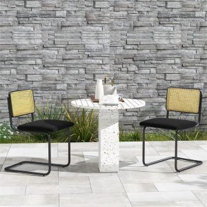 2 Pieces Mid-Century Modern Dining Chair with Cane Back & Cantilever Design