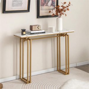 110cm Faux Marble Console Table with Sturdy Metal Legs-Golden