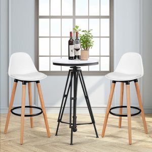 2Pcs PU Leather Bar Stools with Round Metal Footrest-White