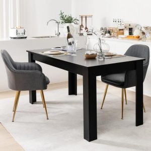 160 CM Modern Extension Dining Table with Sturdy L-shaped Legs-Black