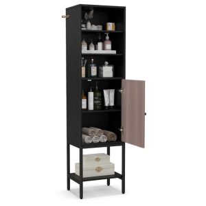 146cm Tall Storage Cabinet with Adjustable Shelfs and Bottom Storage-Black