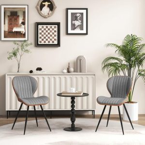 2 Set Armless Dining Chai with Curved Backrest and U-shaped Seat-Grey