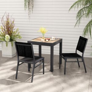2 Pieces Outdoor Dining Chairs with Breathable Seat and Backrest for Backyard Porch Poolside-Black