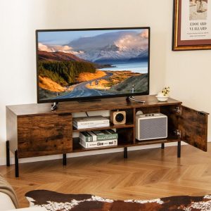 2-Door TV Stand with Charging Station for TVs up to 65 Inch-Rustic Brown