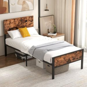 12 Metal Slats Supported Bed Frame with Headboard and Footboard-Single