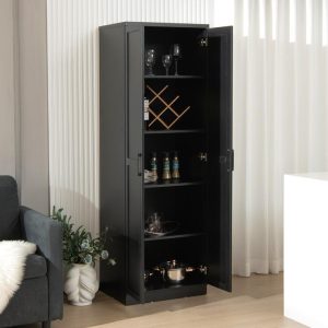 178 CM Kitchen Pantry Cabinet with 2 Doors and 5 Shelves-Black