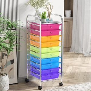 10 Drawers Rolling Storage Trolley Organizer Cart with Wheels-Colourful
