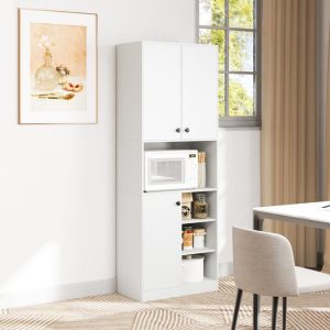 166 CM Kitchen Pantry Storage Cabinet Microwave Stand-White