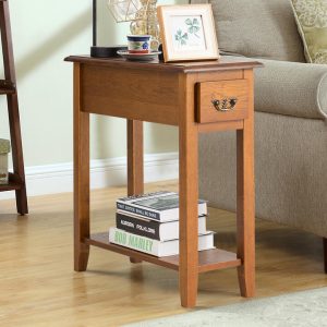2 Tier End Table with Storage Drawer and Lower Shelf-Natural