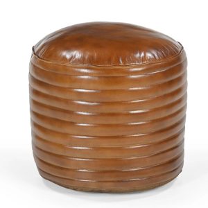 Victor Vintage Rustic Caramel Grooved Leather Foot Stool Ottoman
