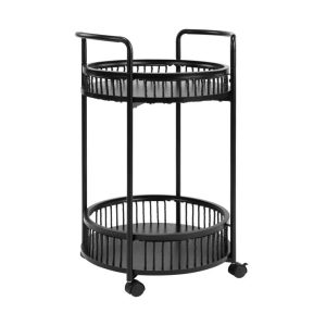 Design Square Lestir 2-Tier Kitchen Trolley Cart Steel Storage Rack Shelf Organiser W/ Handles Black