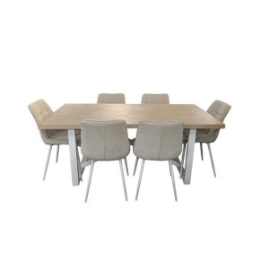 HomeStar 7Pc Dining Set Havana Rectangular Dining Table 180cm W/ 6Pc Loma Fabric Dining Chair Beige