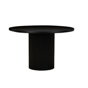 HomeStar 5Pc Dining Set Sona Round Dining Table 120cm Black W/ 4Pc Loma Velvet Dining Chair Grey