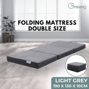 3 Fold Folding Mattress Double Portable Light Grey Polyester