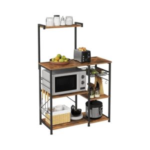 3 Tier Kitchen Storage Shelves with 6 S-Hooks Brown Black