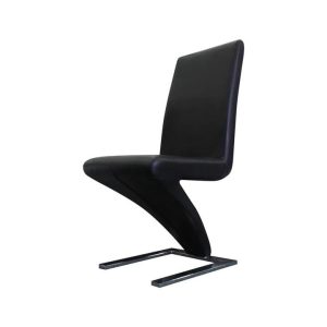 2x Z Shape Black Leatherette Dining Chairs with Stainless Base