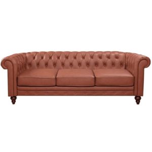 3 Seater Brown Sofa Lounge Chesterfireld Style Button Tufted in Faux Leather