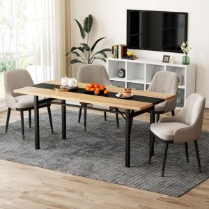 180 cm Dining Table for 6-8 People with Heavy-Duty Metal Frame-Natural